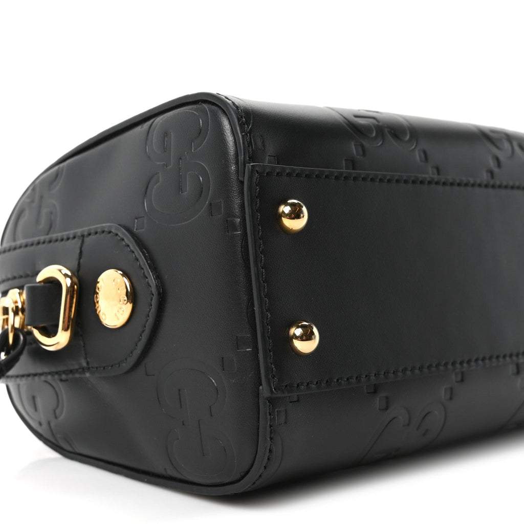 Calfskin Jumbo GG Embossed Super Mini Top Handle Bowler Bag Black