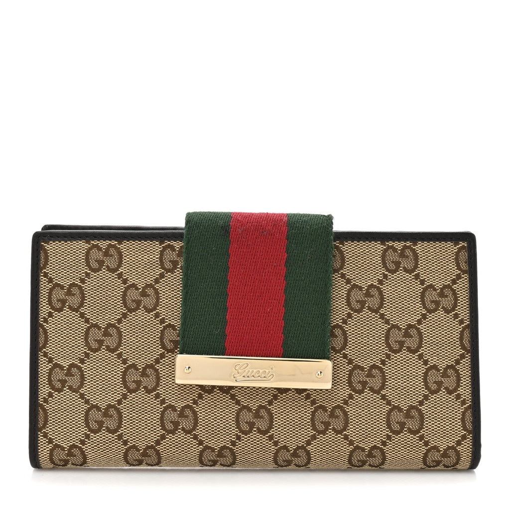 Monogram Calfskin Ladies Web Continental Wallet Beige Ebony Cocoa