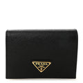 Saffiano Small Triangle Bi-Fold Wallet Black
