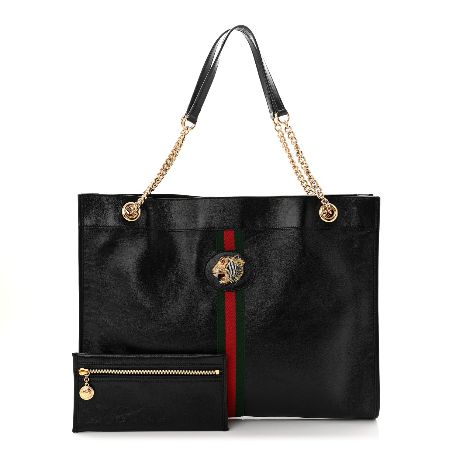 Calfskin Large Rajah Chain Tote Black