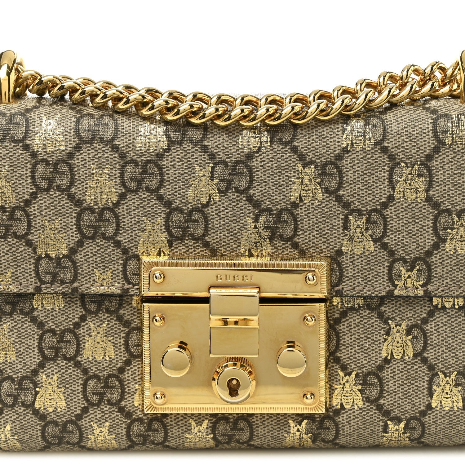 GG Supreme Monogram Bees Small Padlock Shoulder Bag Black