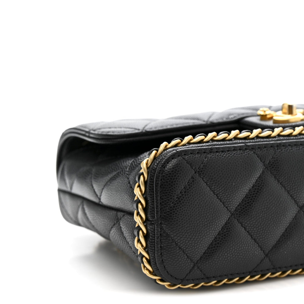 Caviar Quilted Camellia Chain Around Flap Black
