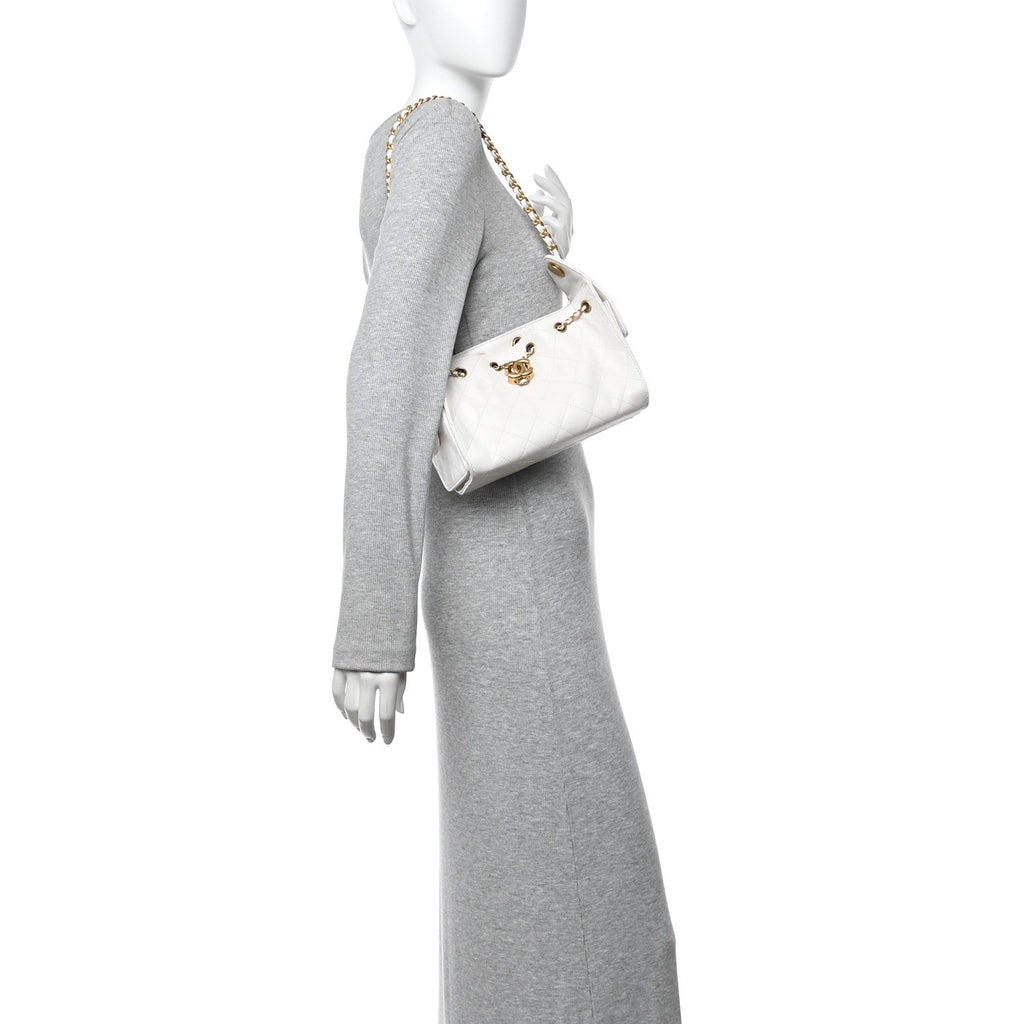 Caviar Quilted Mini Chanel 25 Handbag White