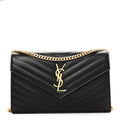 Grain De Poudre Matelasse Chevron Monogram Chain Wallet Black