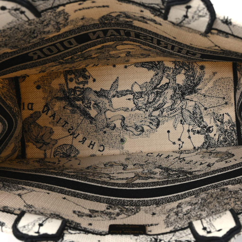 Canvas Zodiac Toile De Jouy Embroidered Large Book Tote Latte