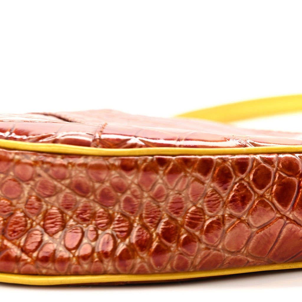 Patent Calfskin Crocodile Embossed Mini Saddle Pochette Orange