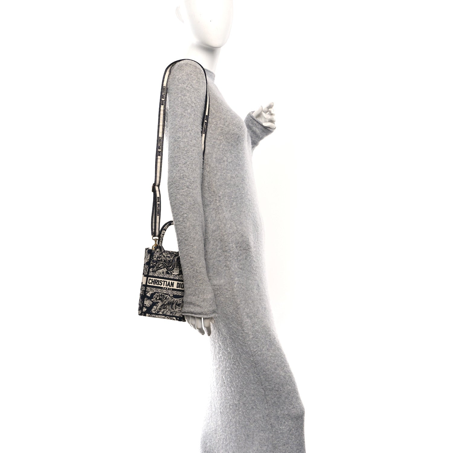 Canvas Toile de Jouy Reverse Embroidered Mini Book Tote Phone Bag Blue