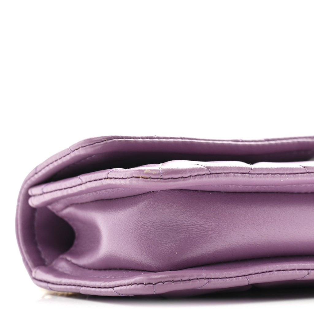 Shiny Lambskin Quilted Extra Mini Flap Purple