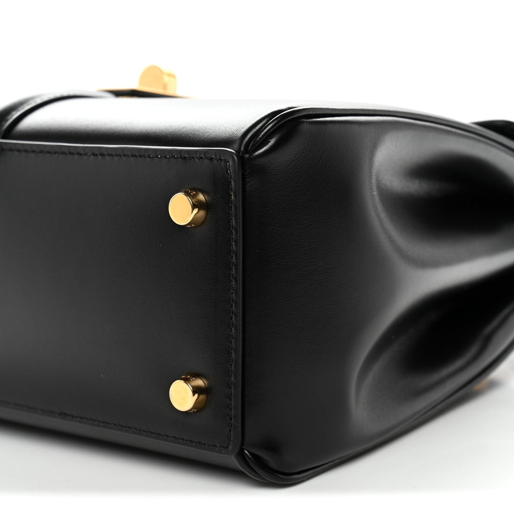 Satinated Calfskin Small 16 Top Handle Bag Black