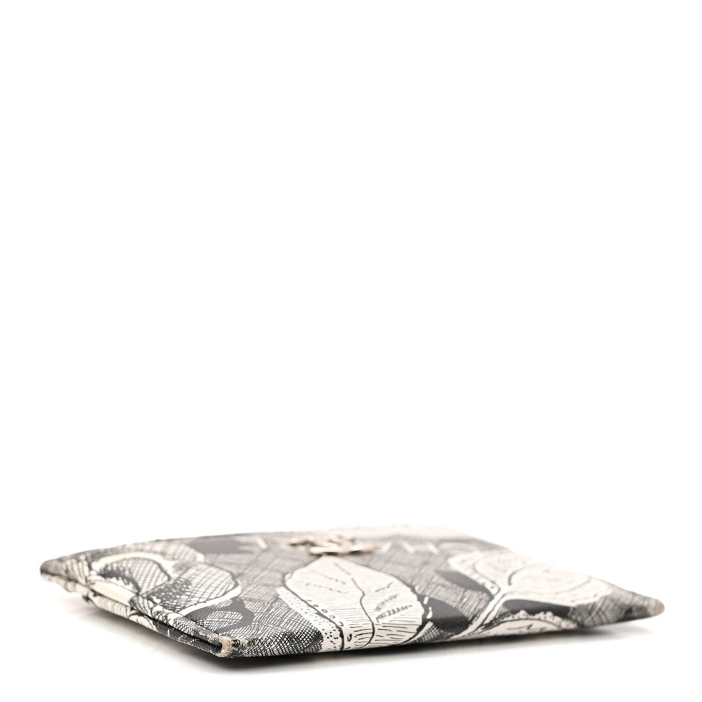 Coated Canvas Lambskin Quilted Camellia  Holder Black White