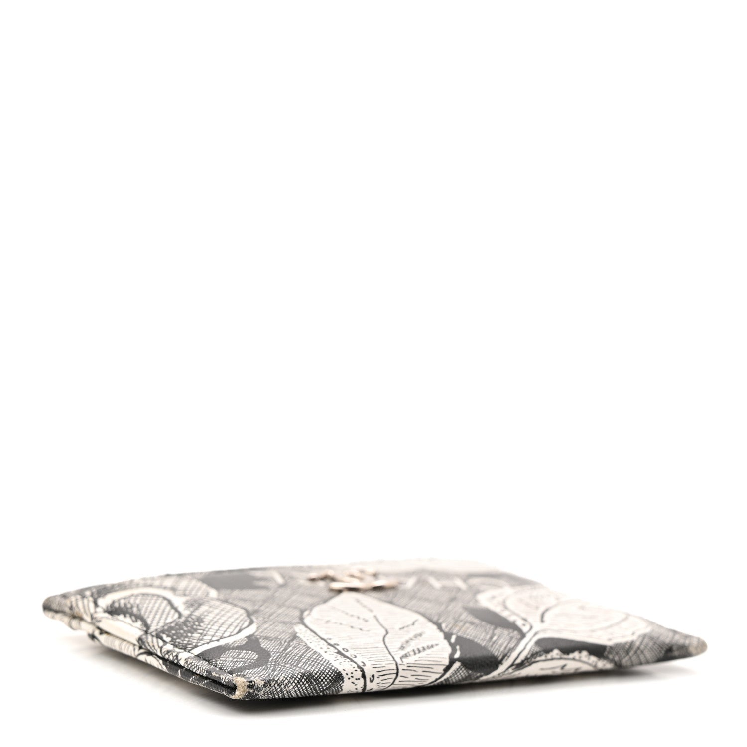Coated Canvas Lambskin Quilted Camellia  Holder Black White