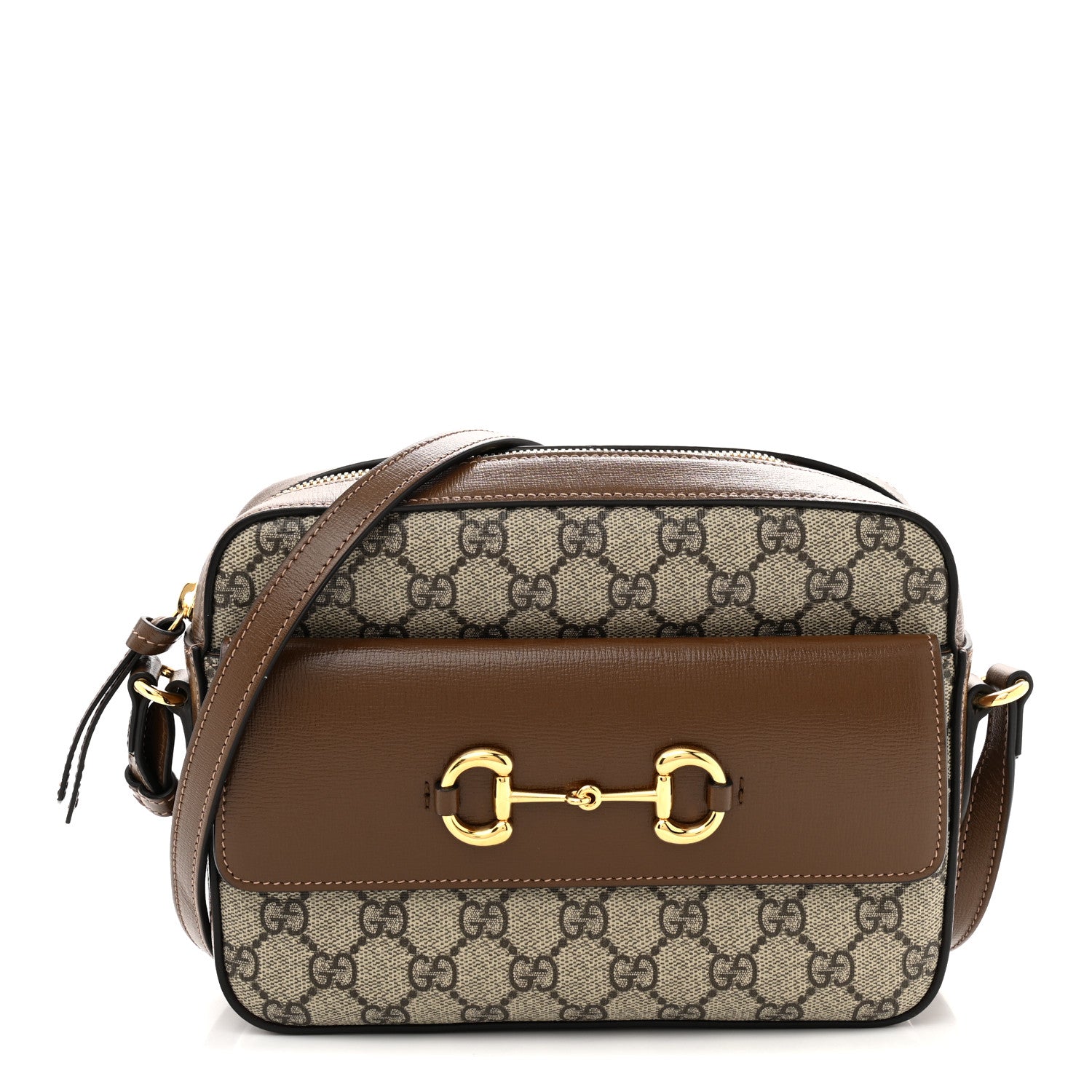 GG Supreme Monogram Small Horsebit 1955 Shoulder Bag Beige Brown Sugar