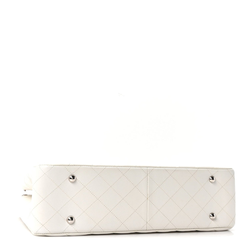 Calfskin Quilted Large Classic Shopping Tote White