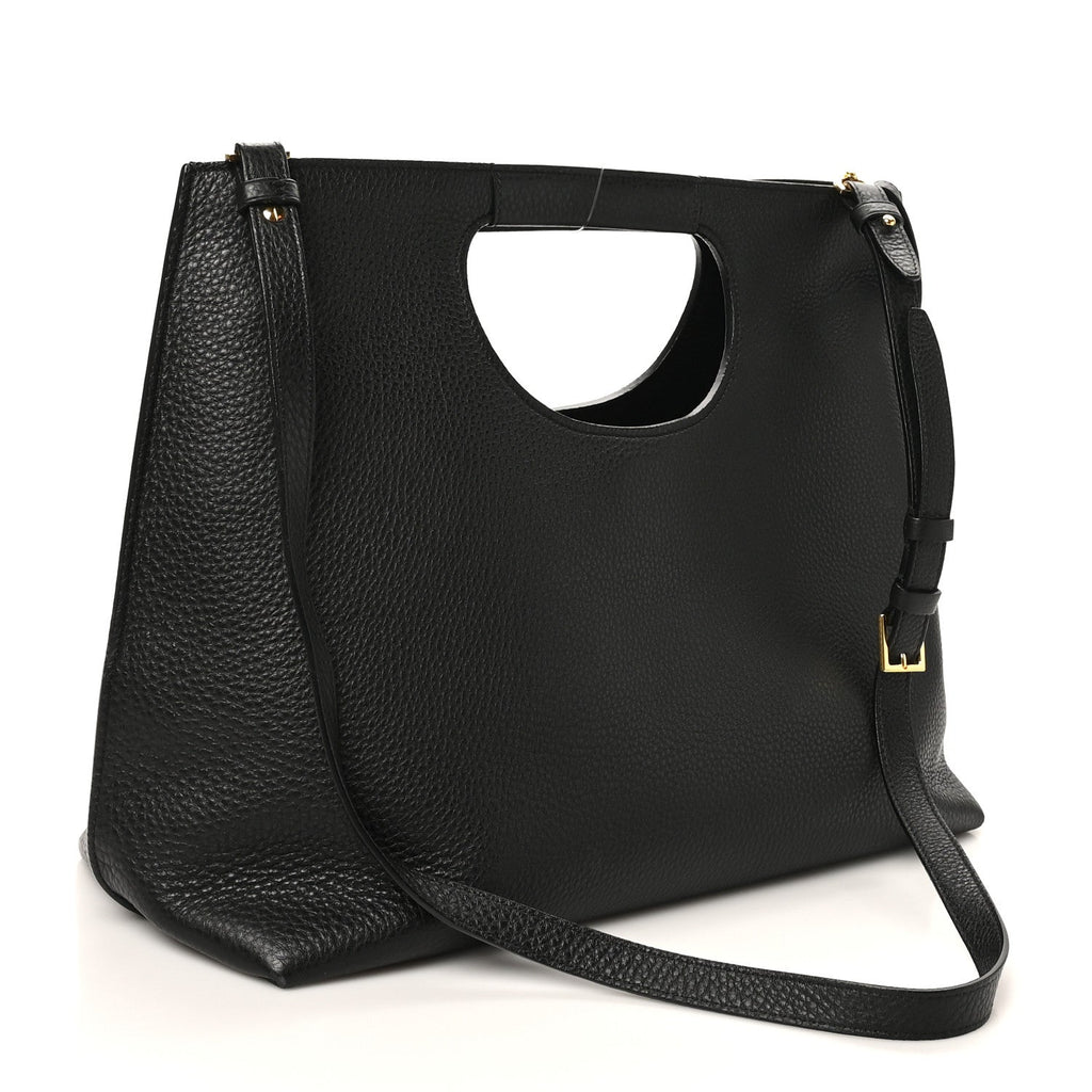 Pebbled Calfskin Alix Padlock Foldover Bag Black