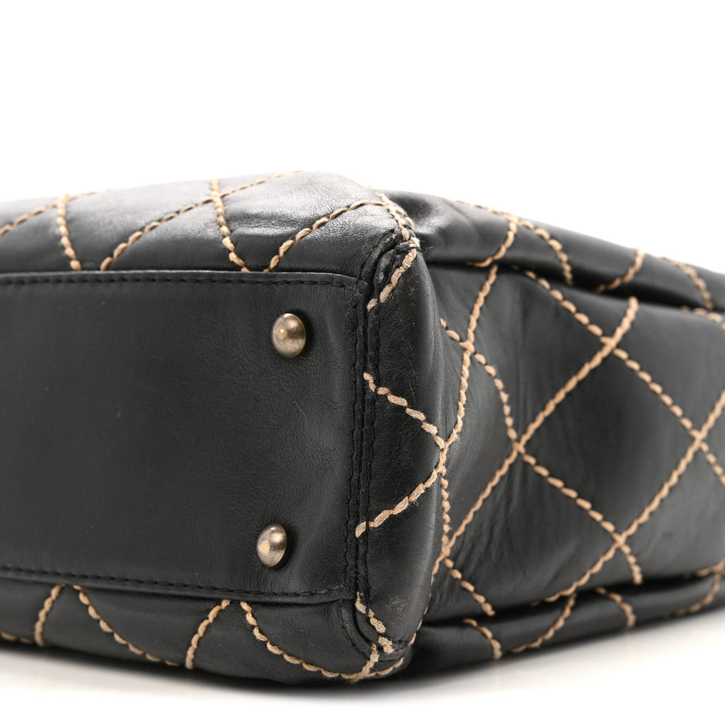Calfskin Wild Stitch Large Tote Black