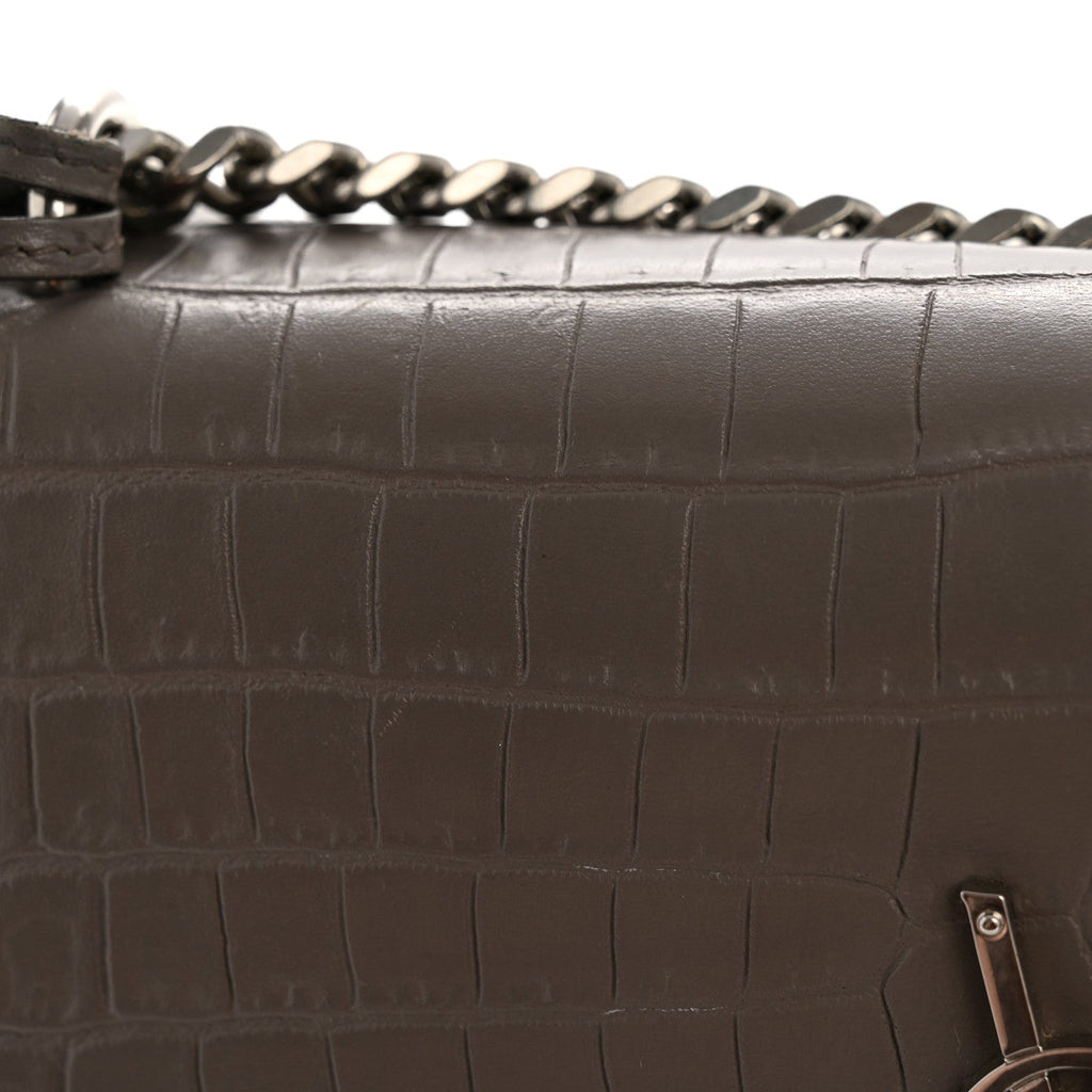 Calfskin Crocodile Embossed Medium Monogram Sunset Fog