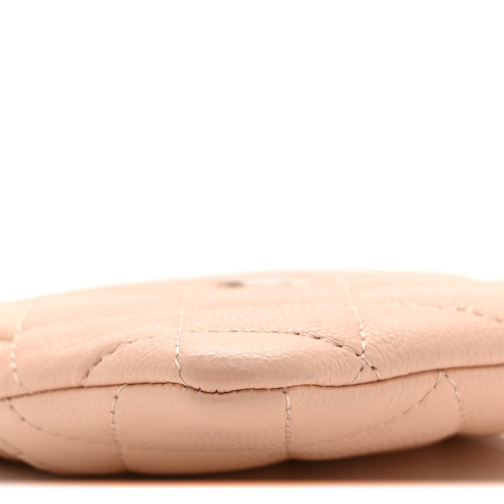 Caviar Quilted Zip  Holder Wallet Light Beige