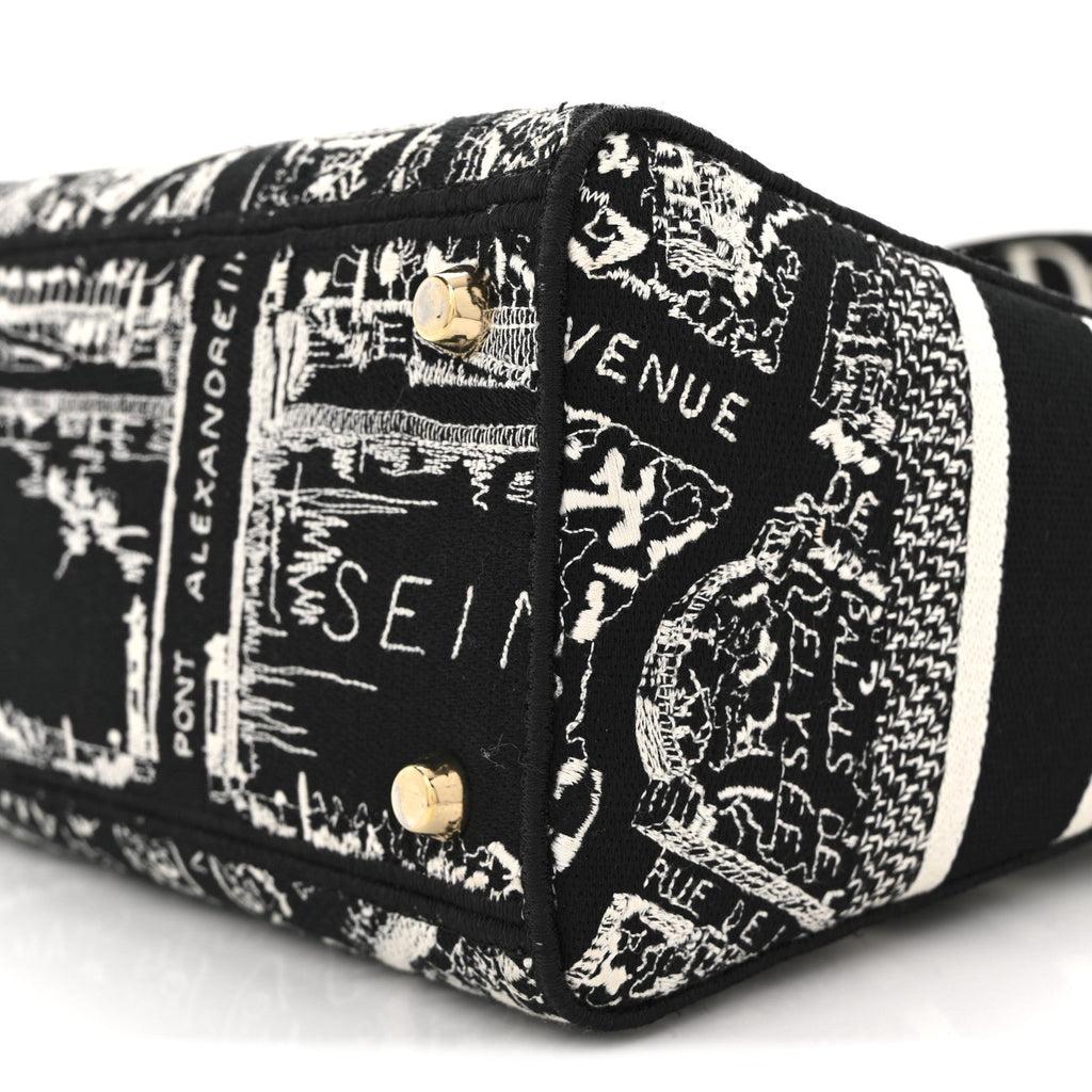 Canvas Embroidered Medium Plan de Paris Lady D-Lite Black White