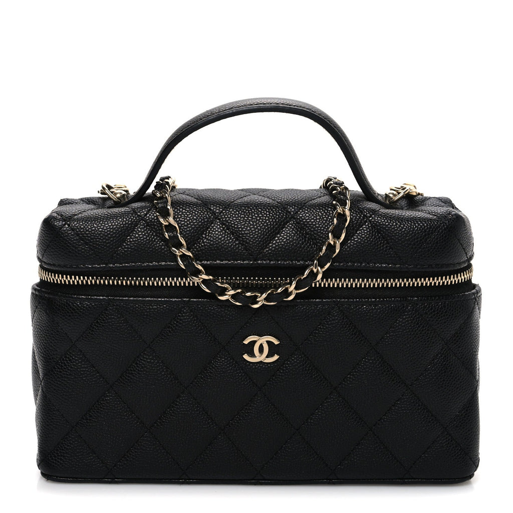 Caviar Quilted Top Handle Slim Vanity With Chain Black