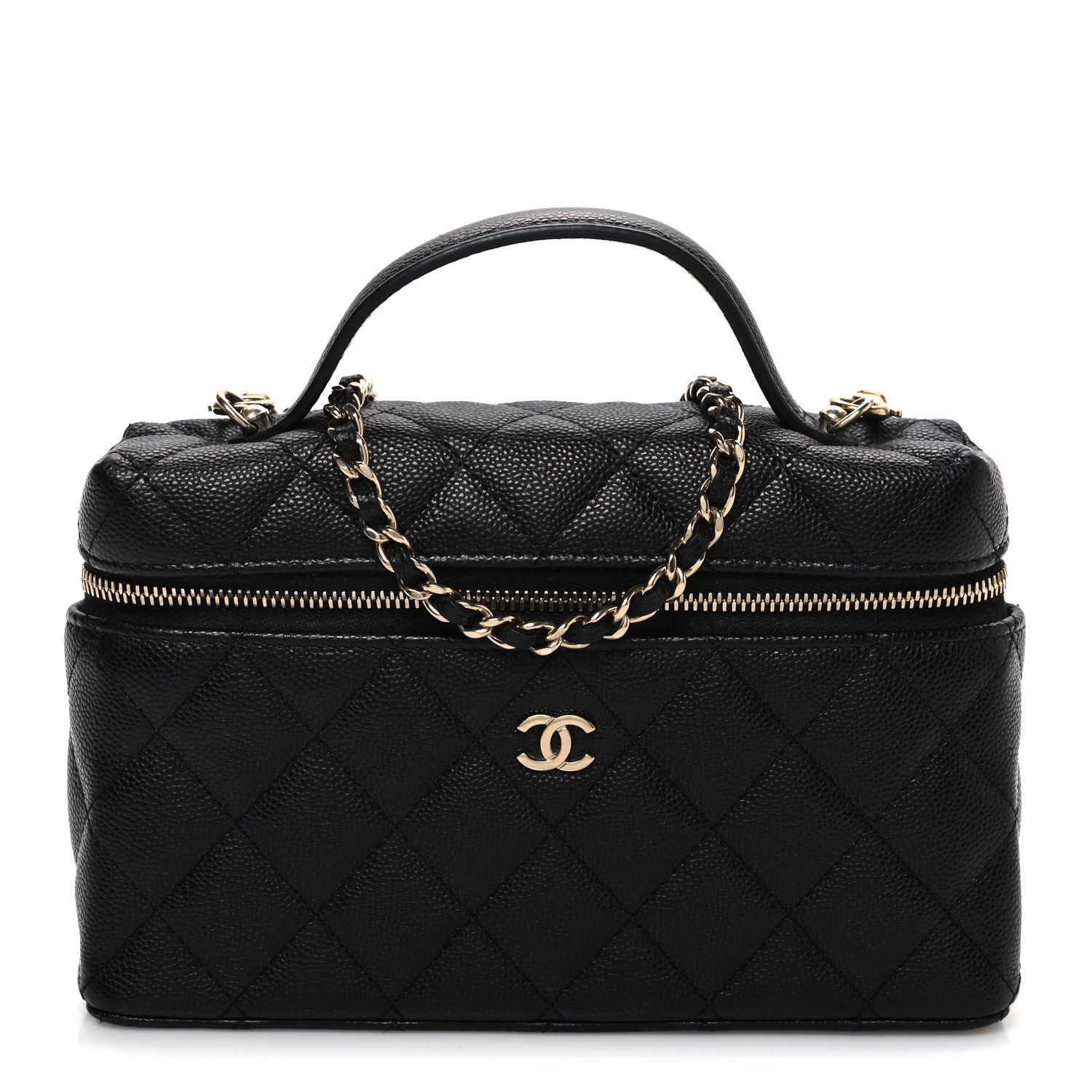 Caviar Quilted Top Handle Slim Vanity With Chain Black