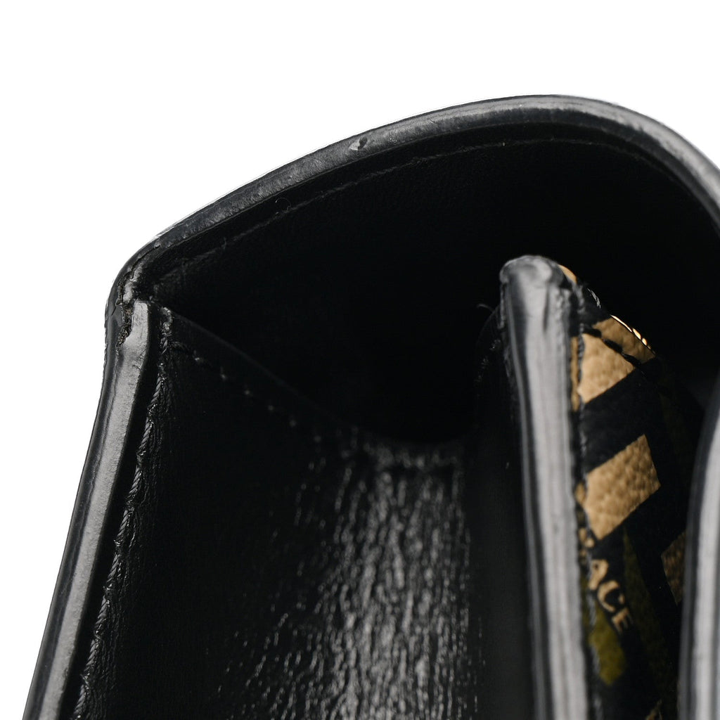 Coated Canvas La Greca Signature Print Virtus Top Handle Shoulder Bag Black Khaki