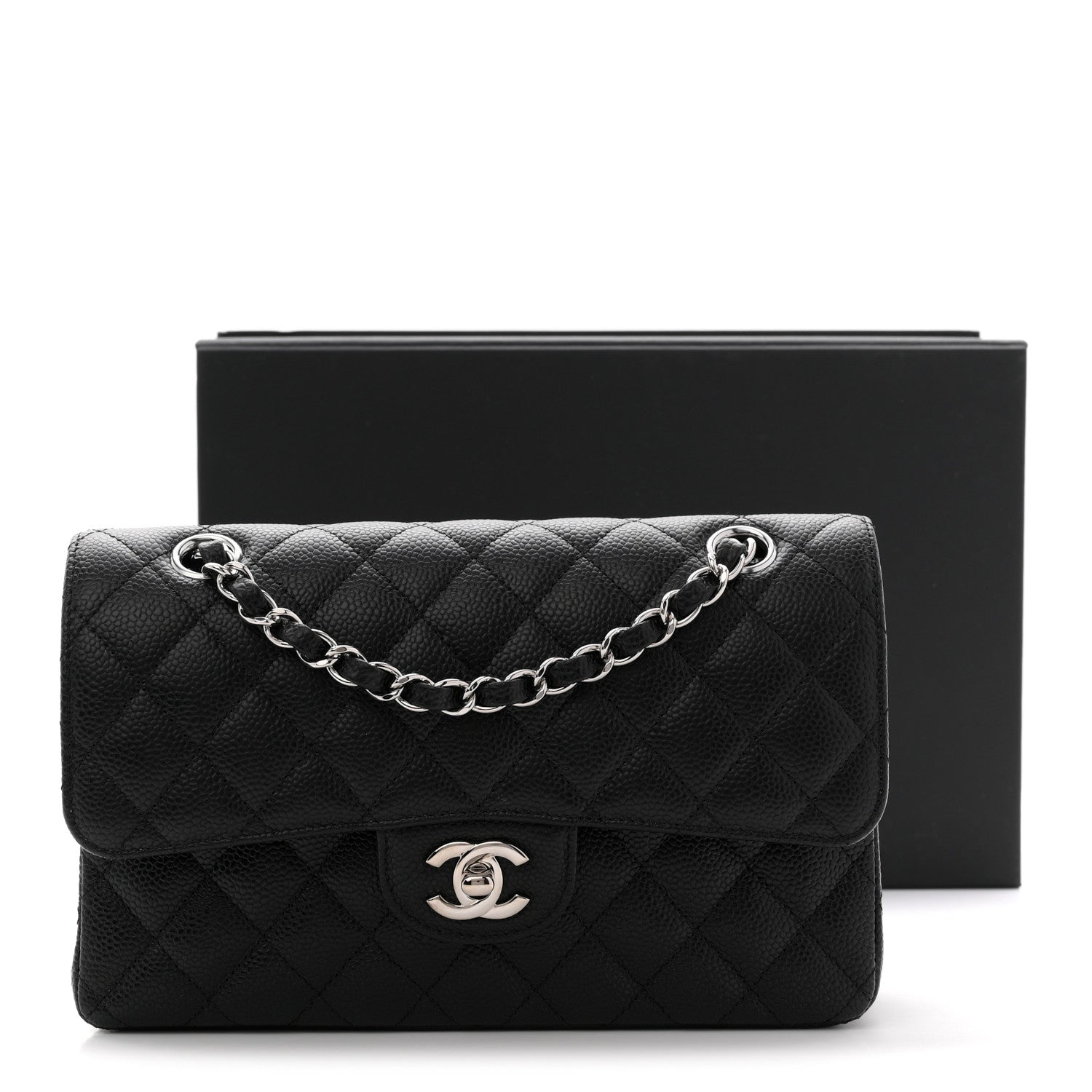 Caviar Quilted Small Double Flap Black