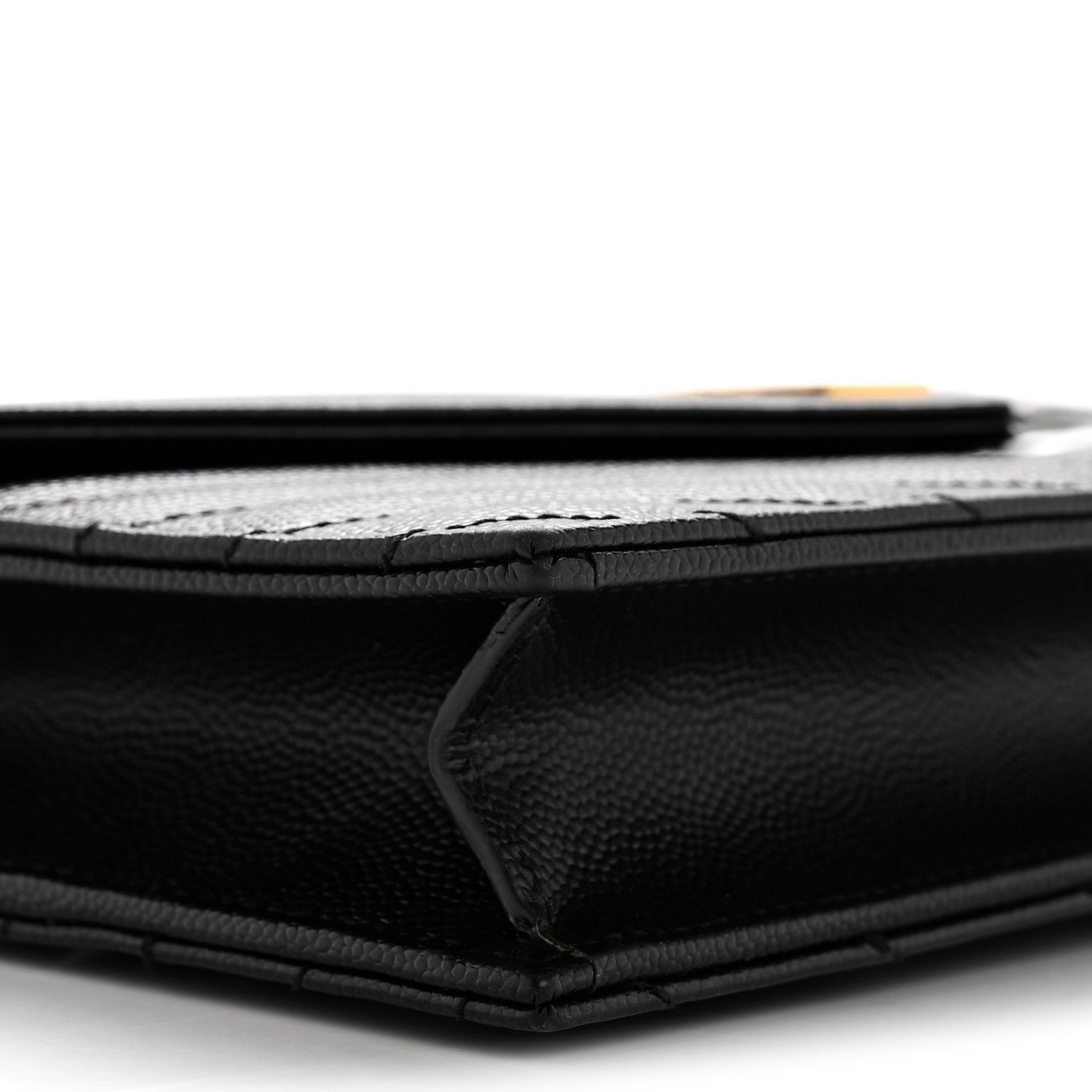 Grain De Poudre Matelasse Chevron Monogram Envelope Chain Wallet Black