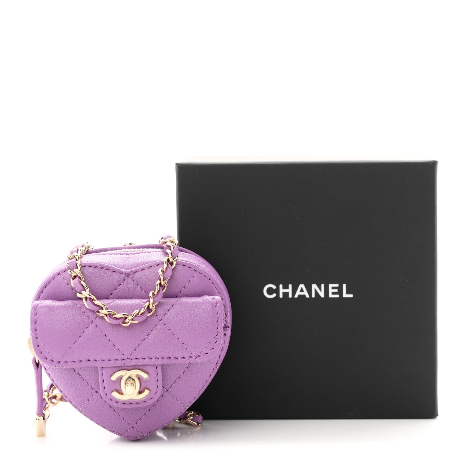 Lambskin Quilted CC In Love Heart Waist Belt Bag With Chain Purple