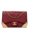 Calfskin Chevron Quilted Mini Rock The Corner Flap Red