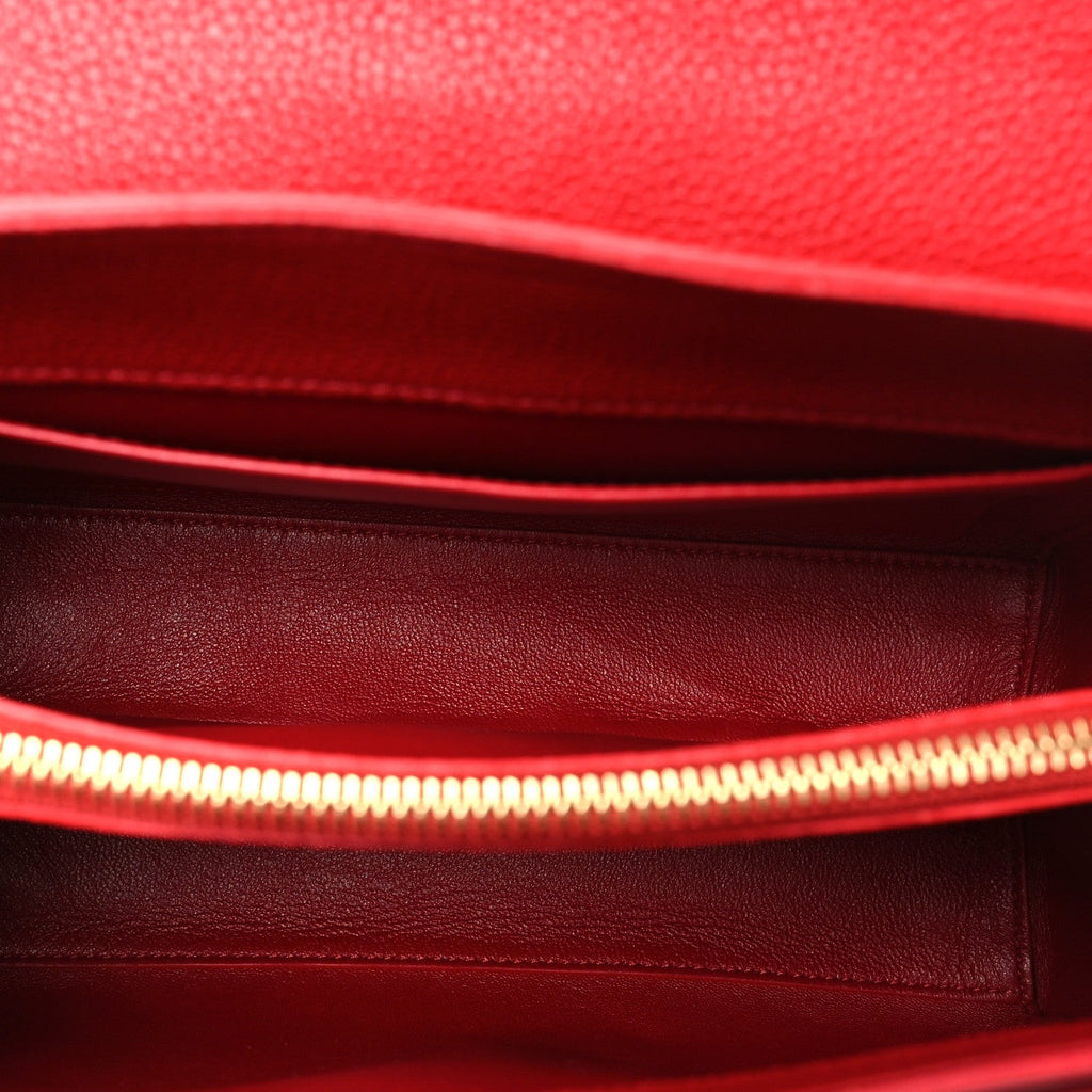 Grained Calfskin Small 16 Top Handle Bag Red