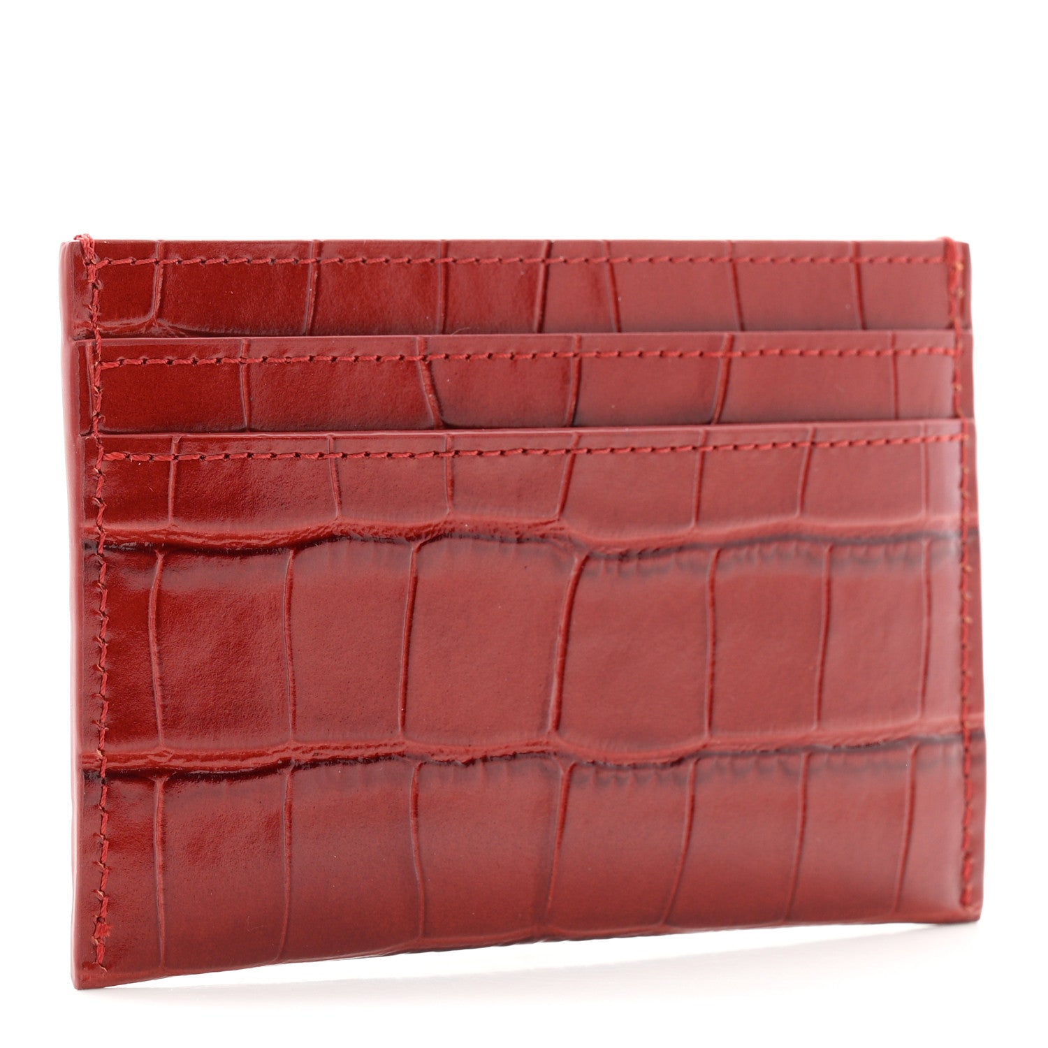 Calfskin Crocodile Embossed Crococo  Holder Burgundy