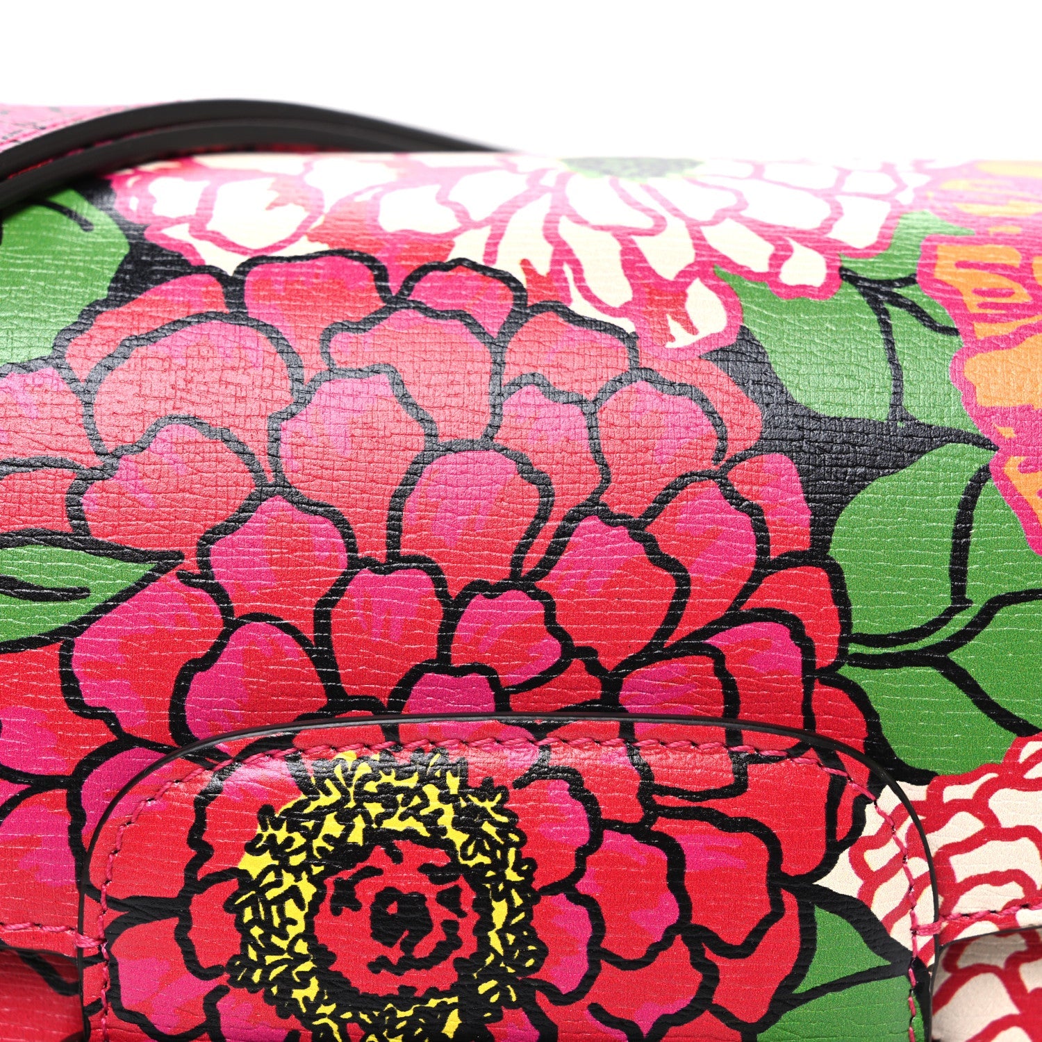 X KEN SCOTT Textured Calfskin Pomponica Print Horsebit 1955 Shoulder Bag Multicolor Fuxia Pompom