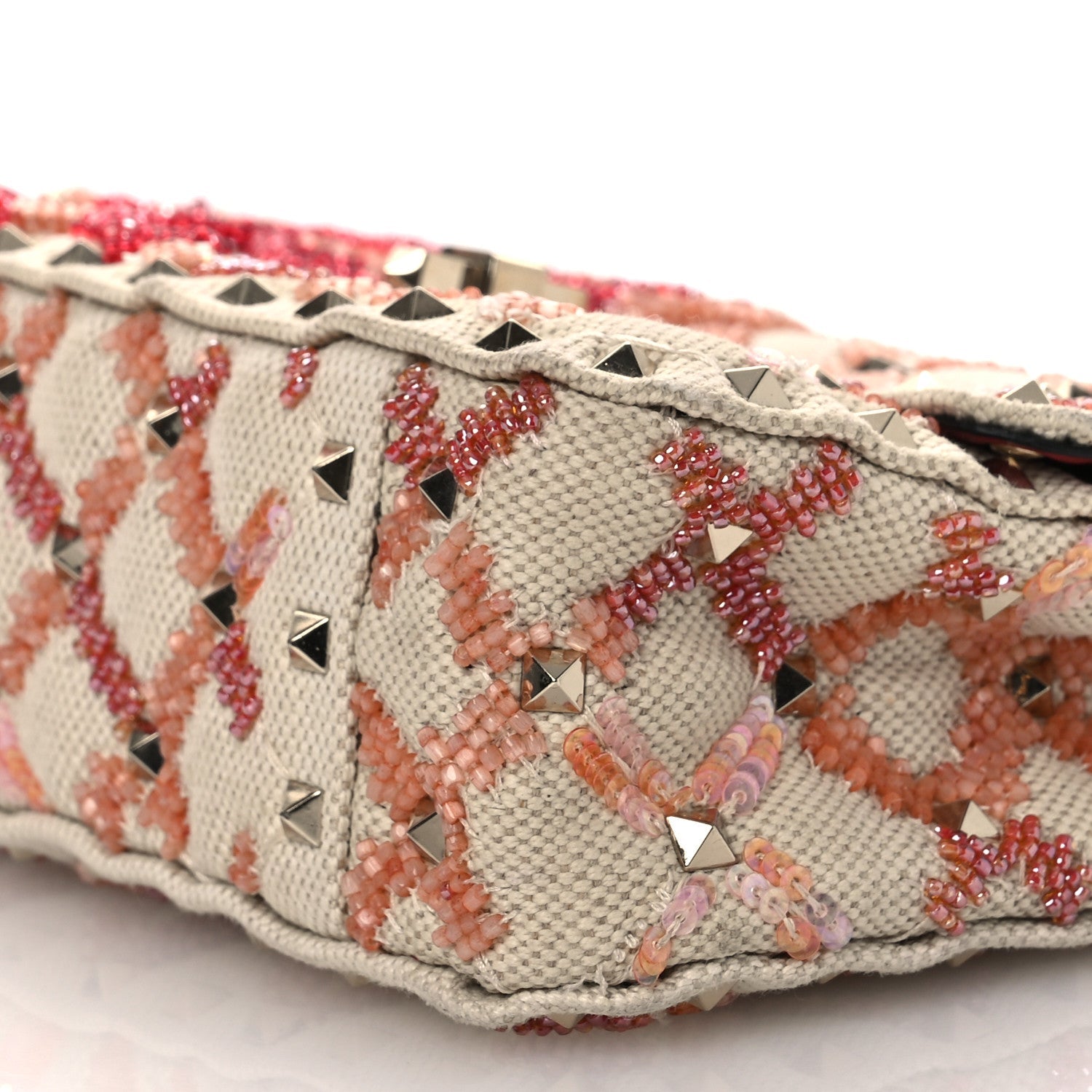 Canvas Beaded Small Rockstud Spike Shoulder Bag Multicolor