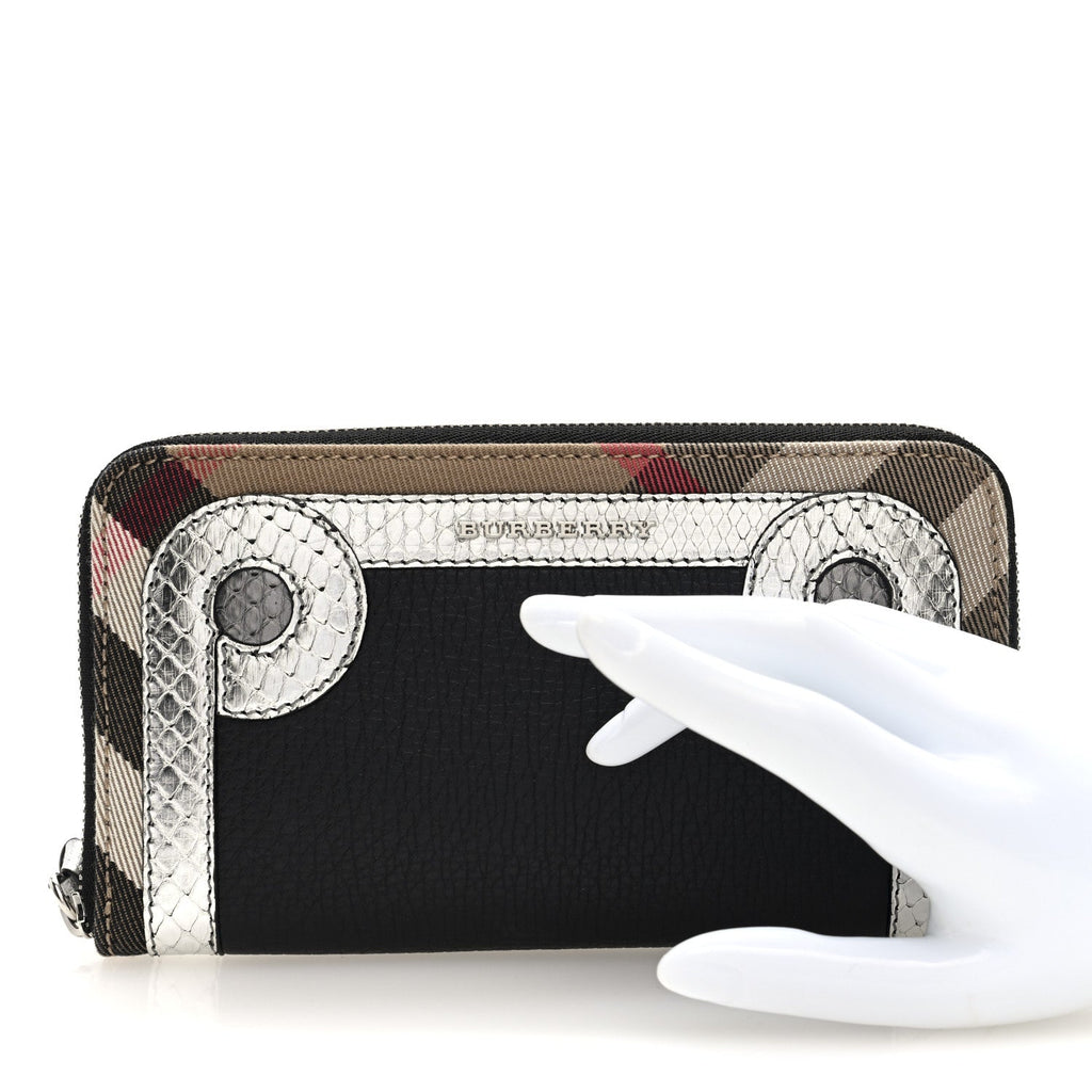 Grainy Calfskin House Check Snakeskin Elmore Zip Around Wallet