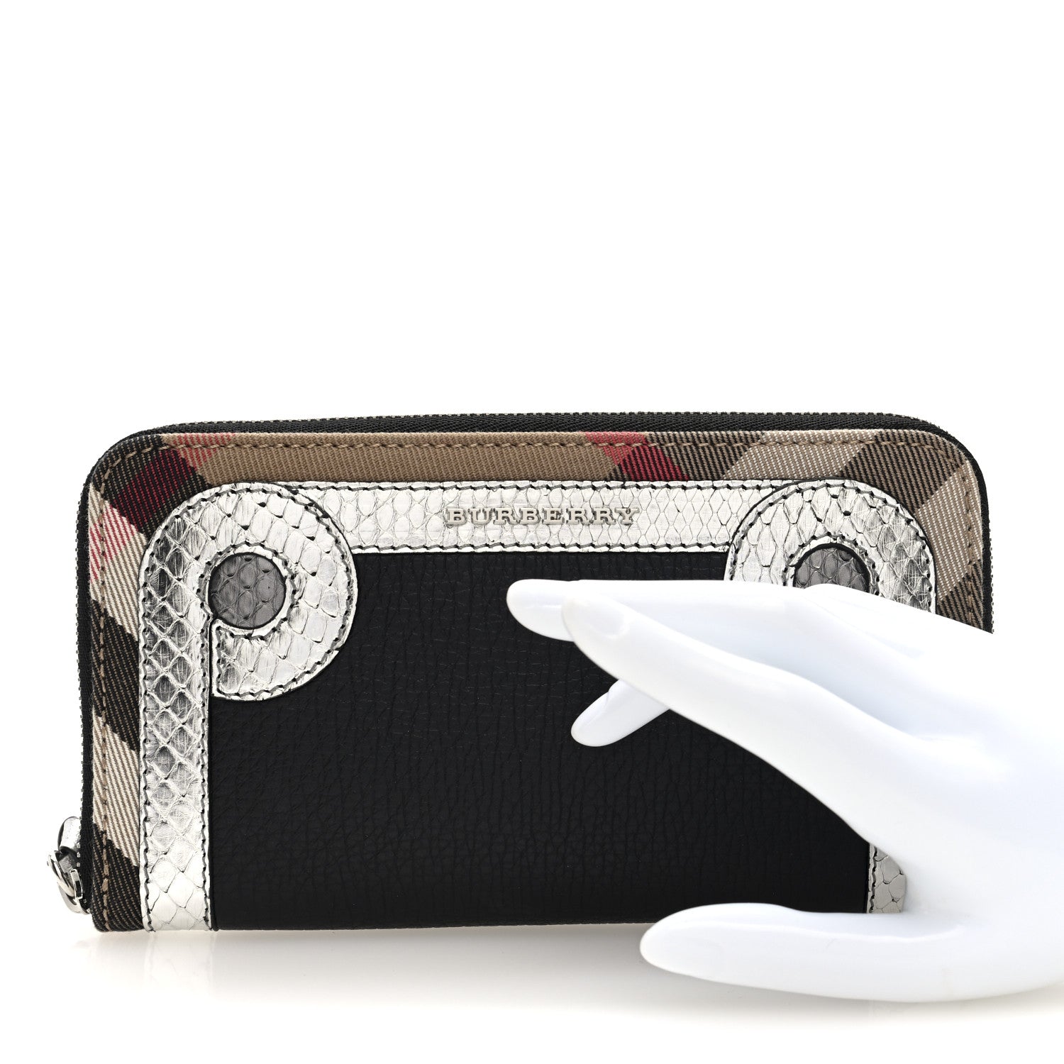 Grainy Calfskin House Check Snakeskin Elmore Zip Around Wallet