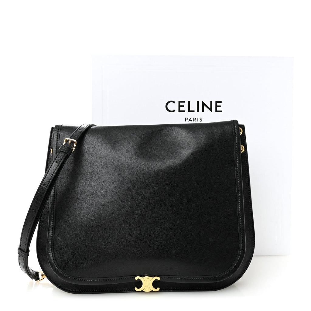 Shiny Lambskin Soft Triomphe Besace Bag Black
