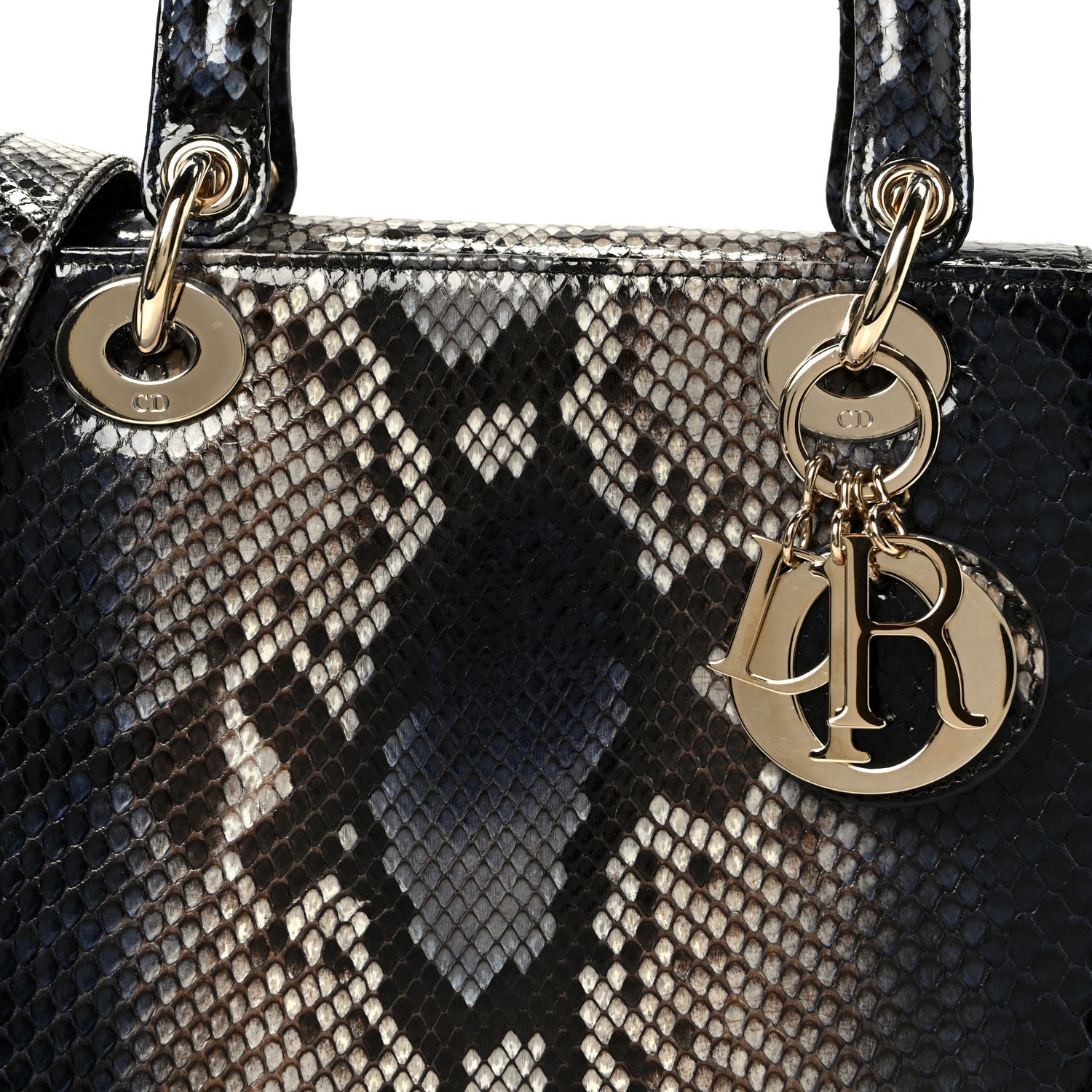 Snakeskin Small Lady Dior Bleu Multicolor