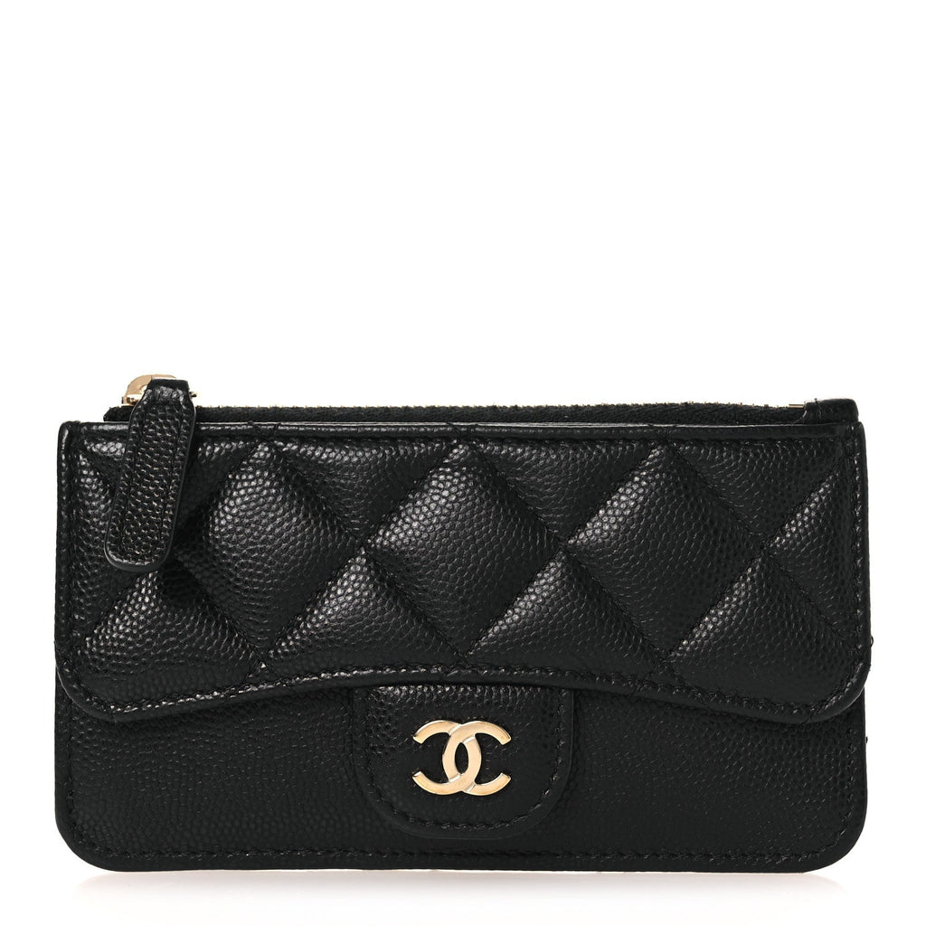 Caviar Quilted Flap Zip  Holder Black