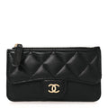Caviar Quilted Flap Zip  Holder Black