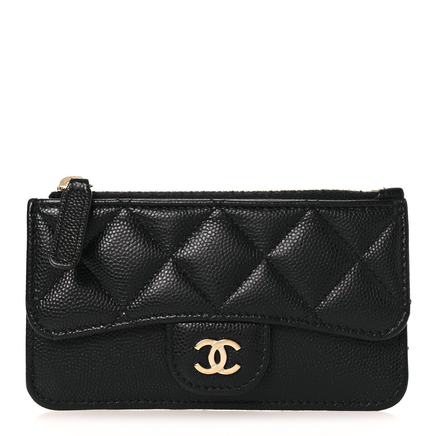 Caviar Quilted Flap Zip  Holder Black