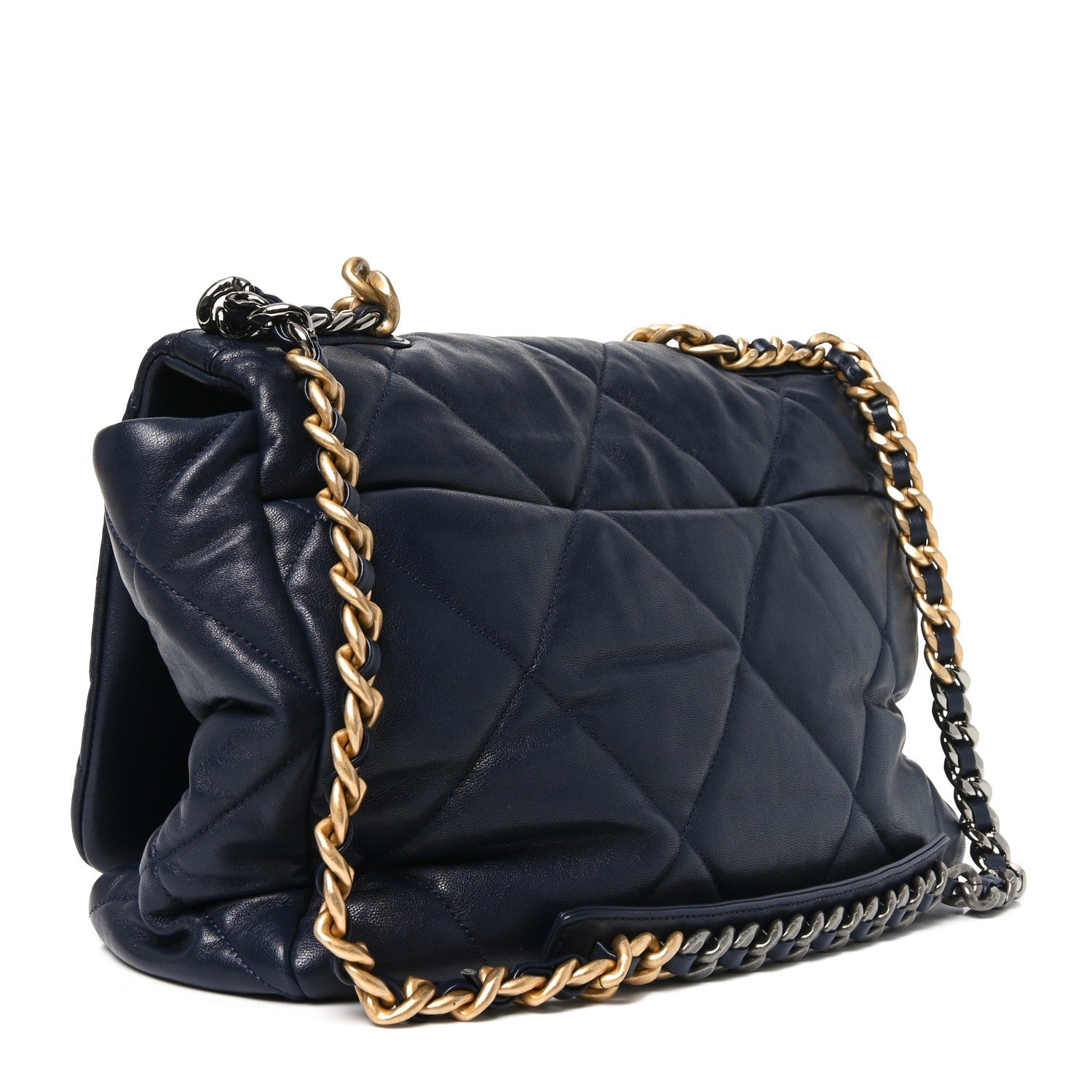 Goatskin Quilted Maxi Chanel 19 Flap Navy Blue