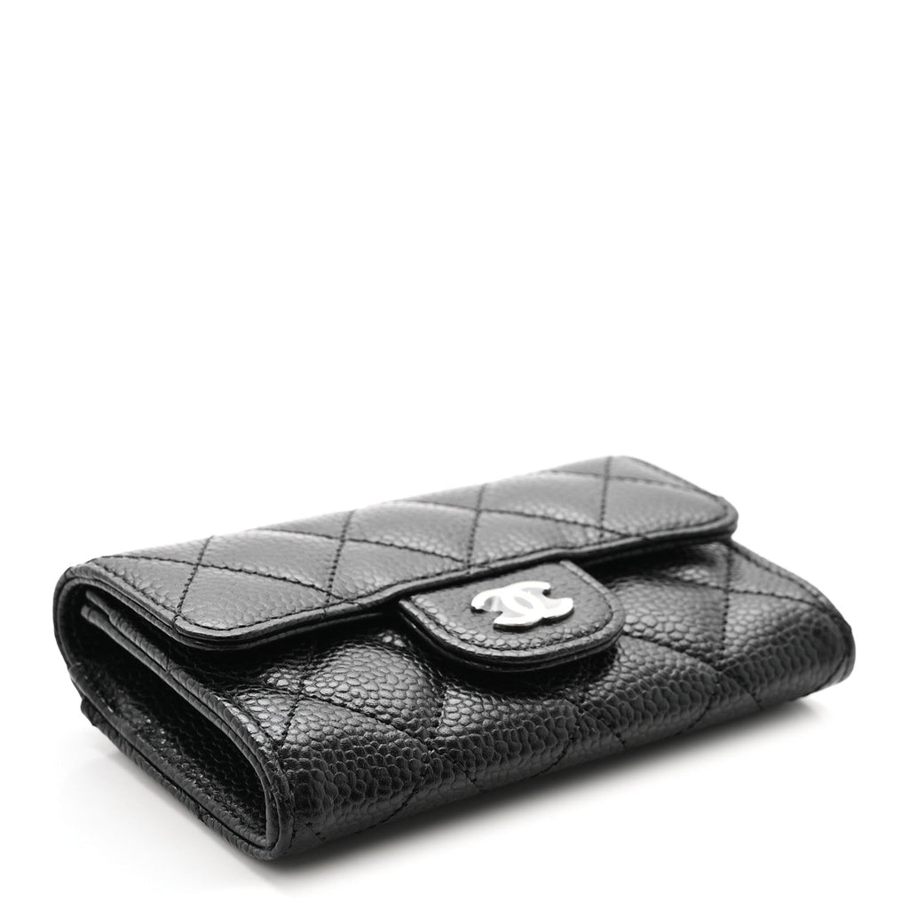 Caviar Quilted Flap  Holder Wallet Black