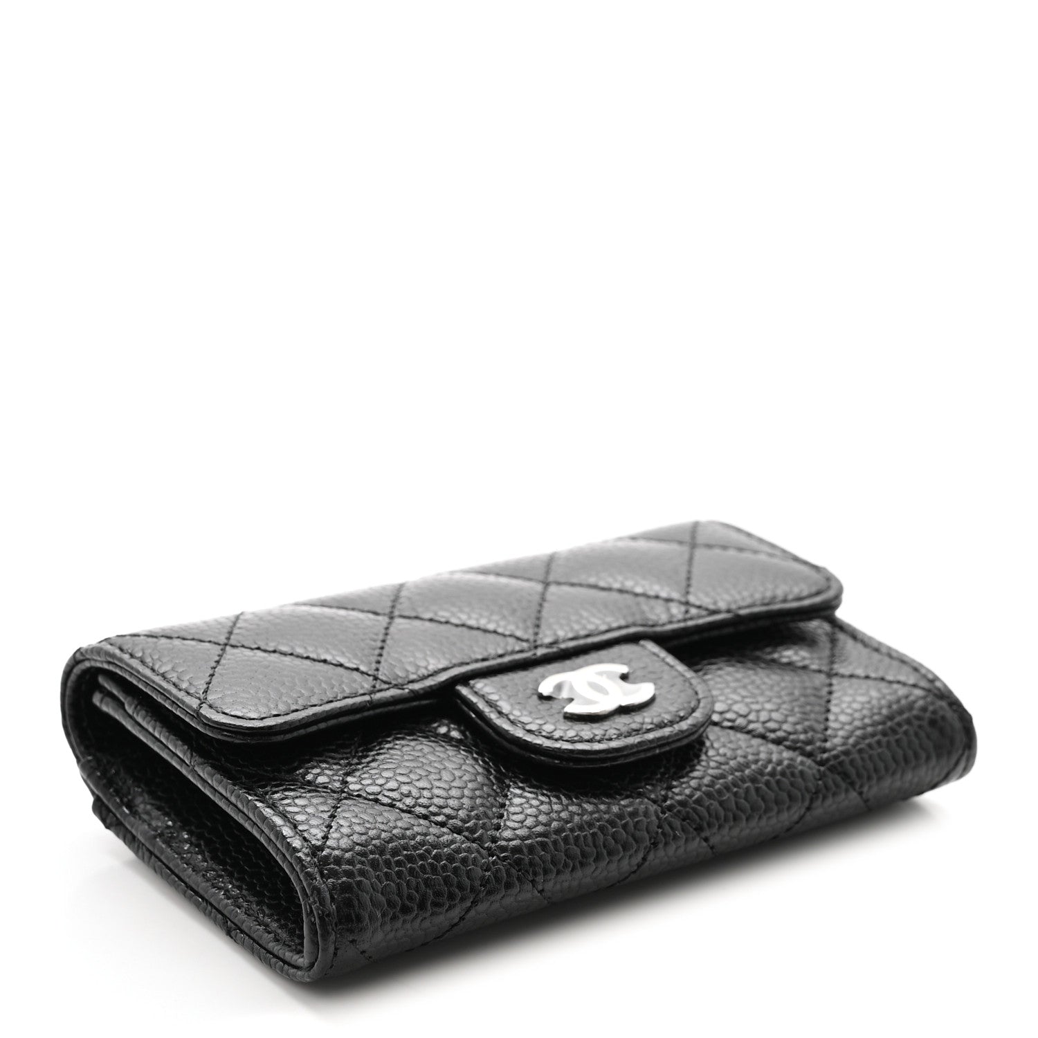 Caviar Quilted Flap  Holder Wallet Black