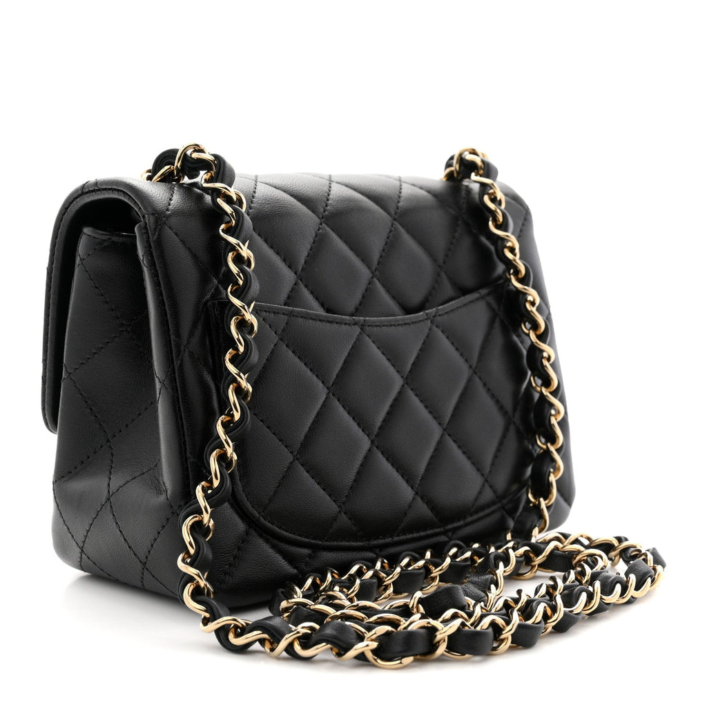 Lambskin Quilted Mini Square Flap Black