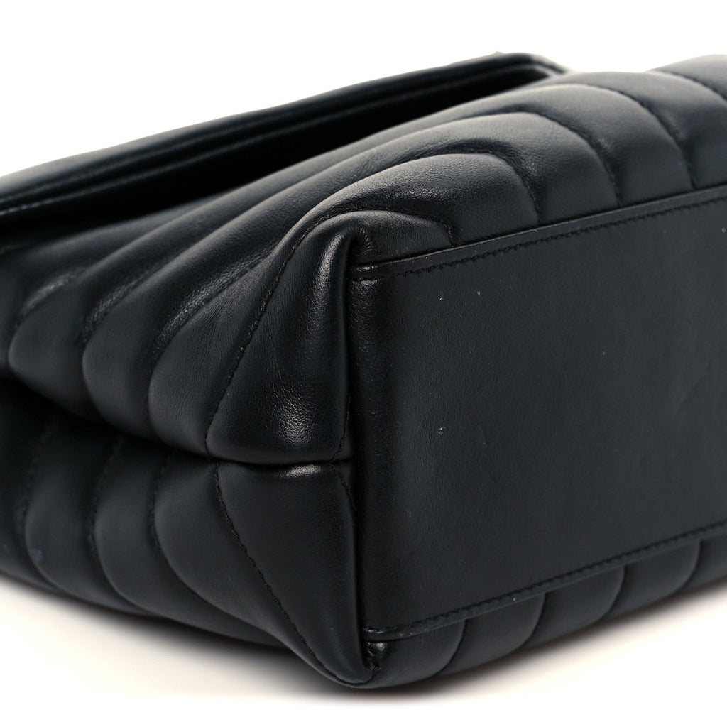 Calfskin Y Quilted Monogram Small Loulou Chain Satchel Black