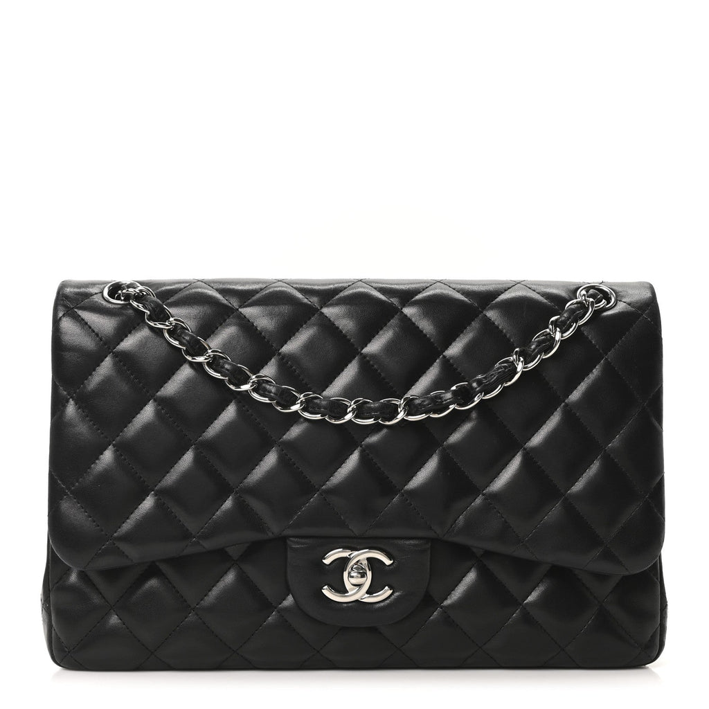 Lambskin Quilted Jumbo Double Flap Black