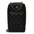 Caviar Quilted Phone Holder With Chain Black
