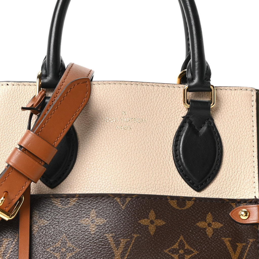 Calfskin Monogram Fold Tote Black Khaki Cream