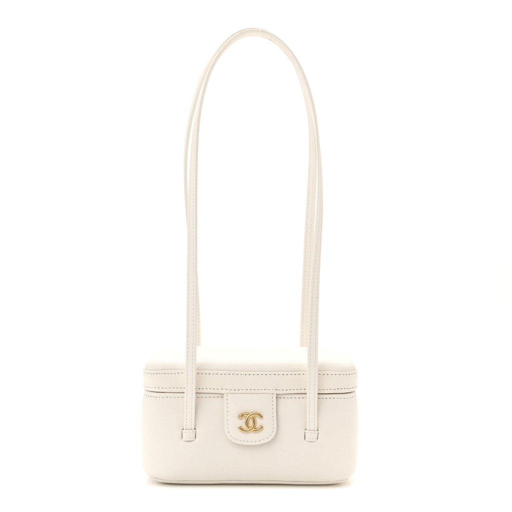Shiny Caviar Preppy Coco Long Vanity With Strap White
