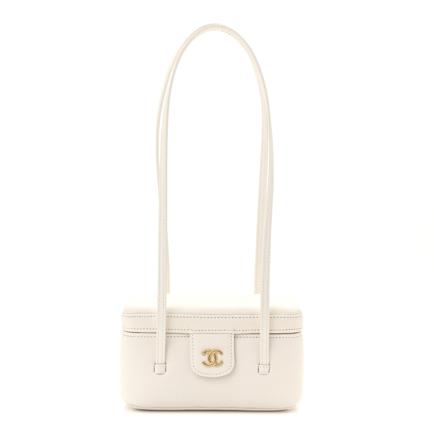 Shiny Caviar Preppy Coco Long Vanity With Strap White